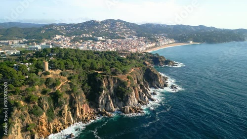 Lloret de mar and fenals beach aerial view, costa brava, spain