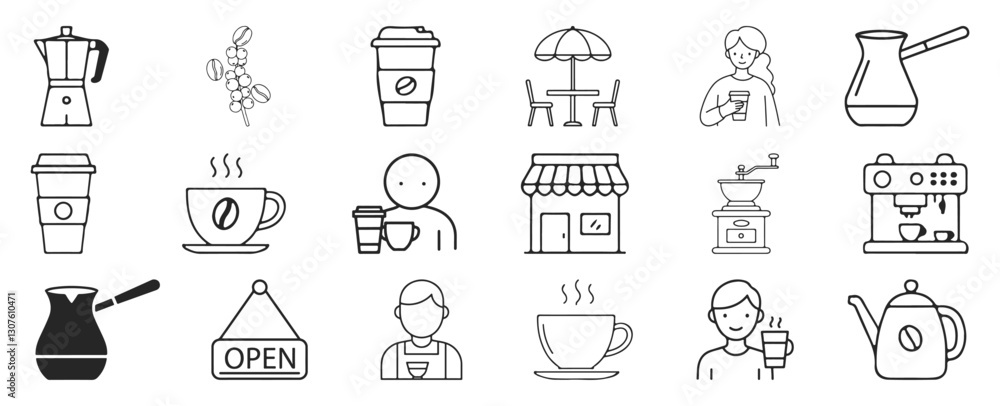 custom made wallpaper toronto digitalEditable coffee shop icon set, designed with minimalistic line art and enhanced with high-quality illustrations.