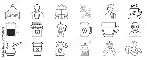 A set of icons designed specifically for coffee shops, created with simple lines.