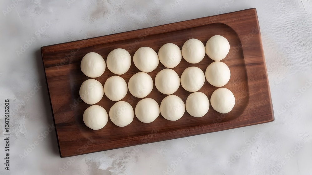 Dough balls wooden tray kitchen baking Dough balls wooden tray kitchen baking