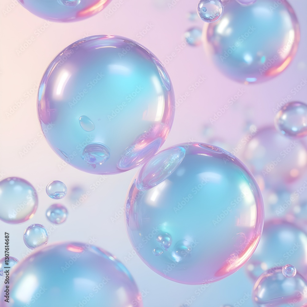 Iridescent Bubbles with Pastel Colors and Shimmering Droplets in Soft Lighting Iridescent Bubbles with Pastel Colors and Shimmering Droplets in Soft Lighting