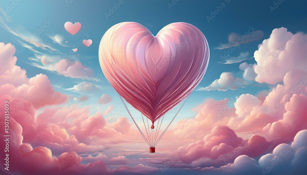 Fototapeta premium heart shaped balloon floats dreamy pastel clouds