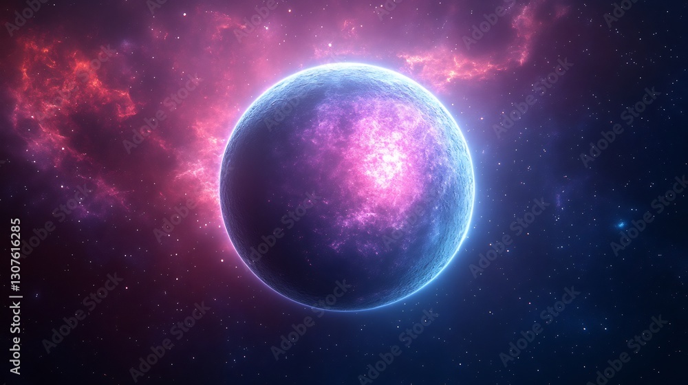 Fototapeta premium Vibrant Pink and Blue Nebula Planet. AI Generated