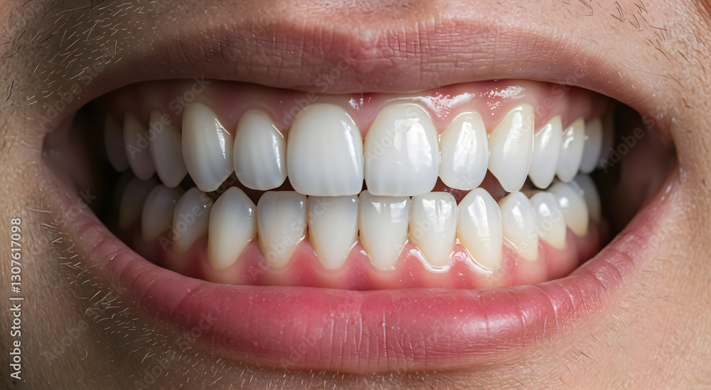 Fototapeta premium Close-up of a healthy white smile with straight teeth