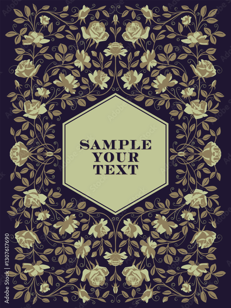 Fototapeta premium Antique frame in Art Nouveau style with a pattern of flowers, buds, leaves and branches. Vintage style concept. Handmade drawing vector illustration.