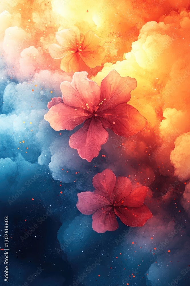 Obraz premium Colorful spring floral background showcases soft petals and abstract blossoms, ideal for seasonal designs or creating inviting greeting cards and textures