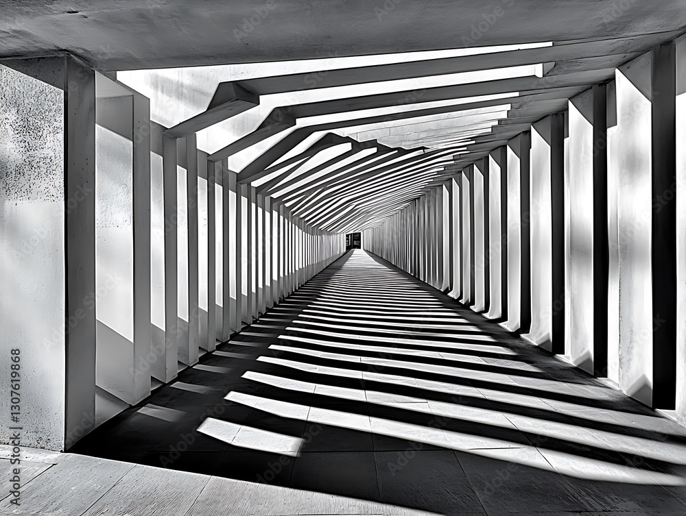 Fototapeta premium Dynamic shadows create depth modern architectural corridors in black and white