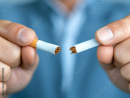 Man demonstrates a powerful moment of breaking free from smoking by tearing a cigarette pack in half