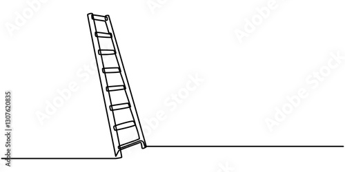 Ladder continuous one line drawing vector illustration. Pro vector, Set of stepladder, steps, construction ladder one line art. Continuous line drawing of repair, professional, hand, people, concept.