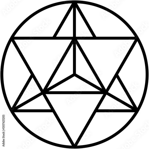 Black color triangles and lines enclosed within circle, creating balanced and symmetrical design. Geometric harmony and captivating interplay of vector design.