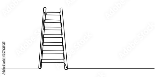 Ladder continuous one line drawing vector illustration. Pro vector, Set of stepladder, steps, construction ladder one line art. Continuous line drawing of repair, professional, hand, people, concept.