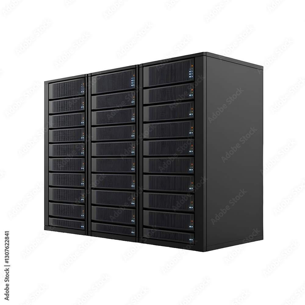 Data Center Racks: Server cabinets storing data in an isolated setting. Modern hardware for information technology, providing data storage and processing. Data Center Racks: Server cabinets storing data in an isolated setting. Modern hardware for information technology, providing data storage and processing.