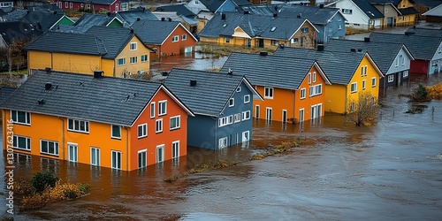 Severe flooding engulfs residential area, impacting multiple houses and posing serious risks to inhabitants