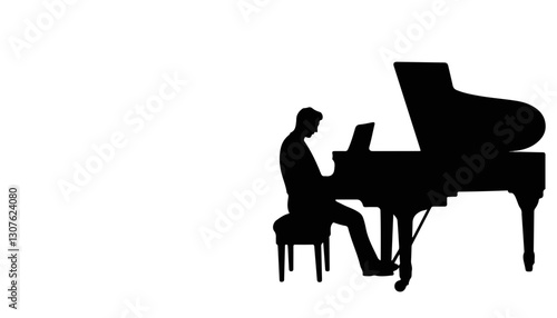 Silhouette of musician playing piano against white background