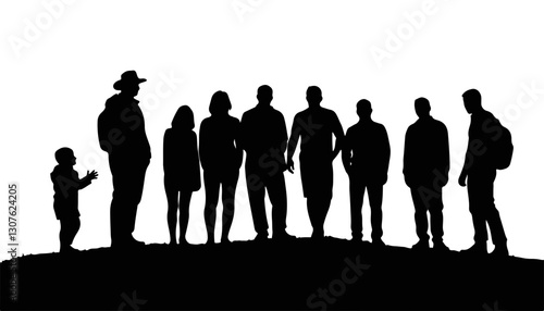 Group of people silhouetted against a white background