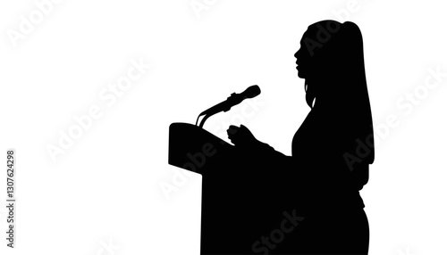 Silhouette of a woman speaking at a podium