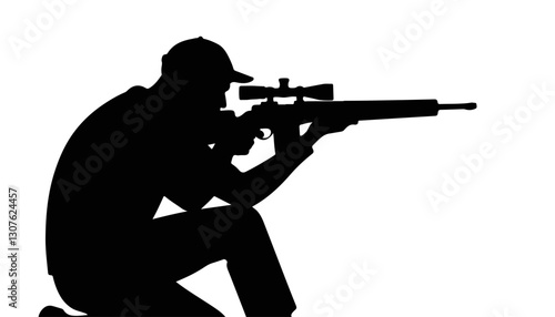 Silhouette of a man aiming with a rifle