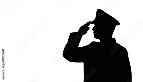 Soldier saluting in silhouette against a white background