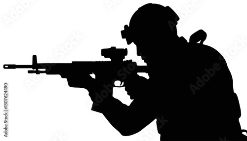 Silhouette of soldier aiming rifle