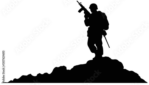 Soldier standing on mound with rifle silhouette