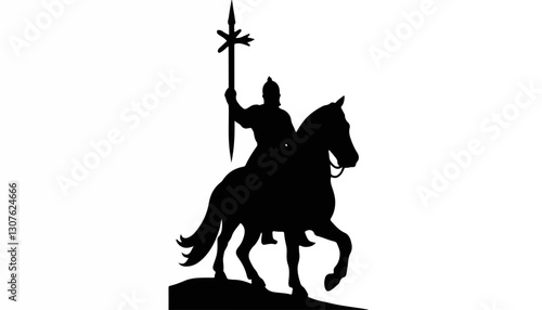 Silhouette of a knight on horseback holding a spear