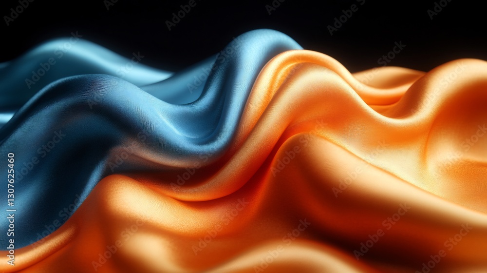 Obraz premium Fluid Silk Drapes Softly Warm Orange Blue Light. AI Generated