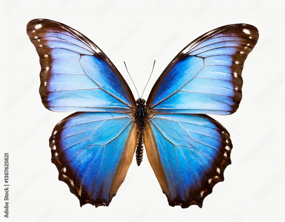 Fototapeta premium Blue Morpho Butterfly: Stunning Morpho Peleides Isolated on White