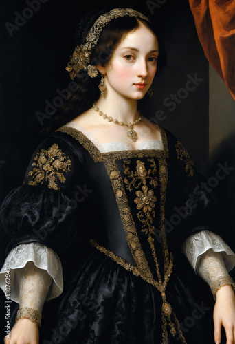 Renaissance-style painting portrait of a princess in gothic clothing, Generative A	
