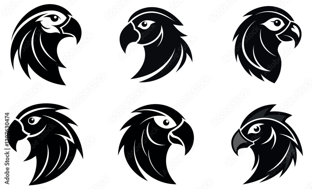 Obraz premium stylized parrot/eagle head logos in a graphic design format.