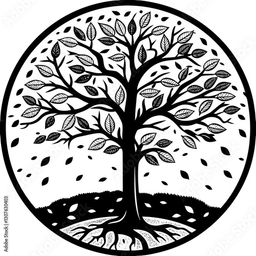 Decorative Tree Silhouette Vector – Nature and Seasonal Growth Symbol

