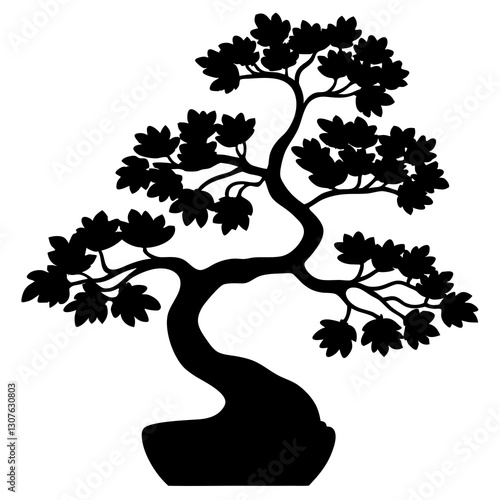 Bonsai Tree Silhouette Vector – Zen and Japanese Art Illustration

