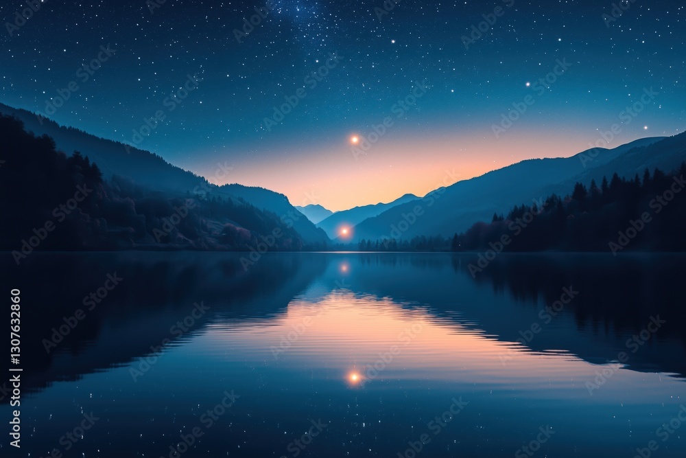 Fototapeta premium Mountain Lake at Night