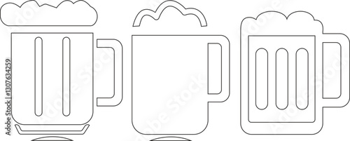 beer, whisky mug with foam line icon set isolated on transparent background.