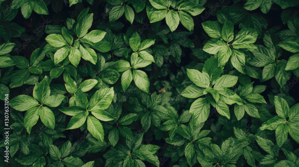 Lush green leaves pattern with dense foliage and natural texture Lush green leaves pattern with dense foliage and natural texture