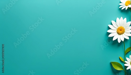 Elegant daisy floral arrangement against a vibrant cyan background offering ample copy space