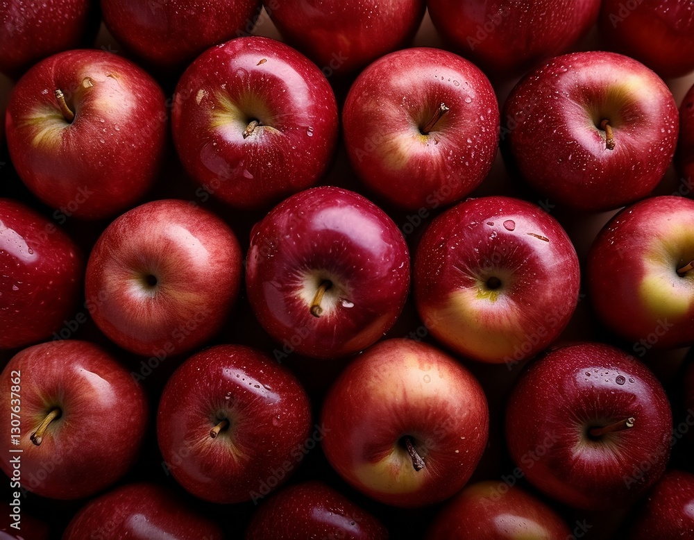 Fotografía profesional, de varias manzanas rojas, realizando un fondo de pantalla de un patron de manzanas perfectamente alineadas, realista, 4k