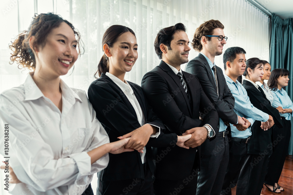Modern diversity and multicultural company, business people joining hand together and standing in line, shared commitment to collaboration and cooperation concept background. Meticulous Modern diversity and multicultural company, business people joining hand together and standing in line, shared commitment to collaboration and cooperation concept background. Meticulous
