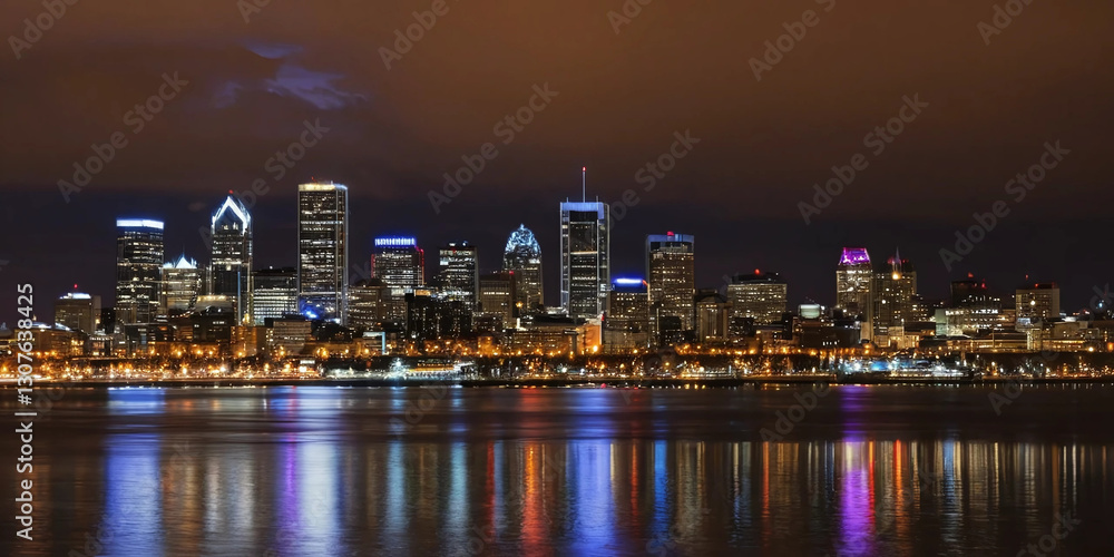 Montreal Skyline at Night: A vibrant shot of Montreal’s skyline at night, with the city’s historic and modern architecture illuminated against the dark sky. Montreal Skyline at Night: A vibrant shot of Montreal’s skyline at night, with the city’s historic and modern architecture illuminated against the dark sky.