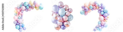 Pastel balloon arch and garland isolated on white background festive party decoration elegant event backdrop wedding, baby shower celebration decor