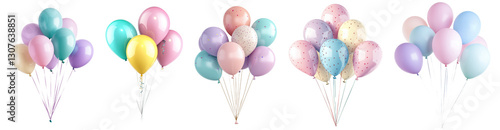 Pastel balloons bouquet isolated on white background colorful helium balloons for party celebration festive decoration event wedding baby shower