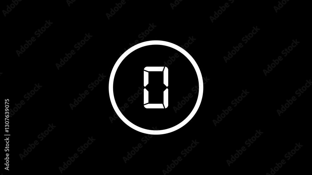 Countdown animation from 5 to 0 seconds with white color on black background. Countdown animation from 5 to 0 seconds with white color on black background.