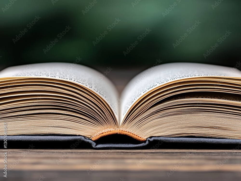 Fototapeta premium Open Book on Wooden Table: Education, Reading, Literature, Knowledge, Learning