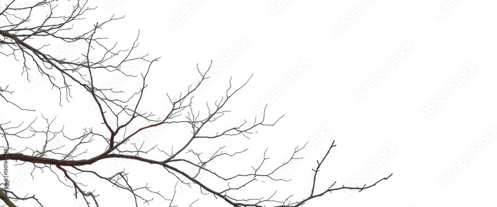 Fototapeta premium Intricate bare branches, stark against pure white background, frost, art