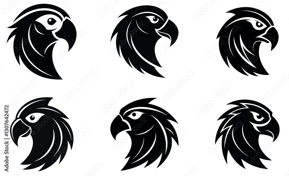 Obraz premium Six Stylized Parrot/Eagle Head Logos on White Background