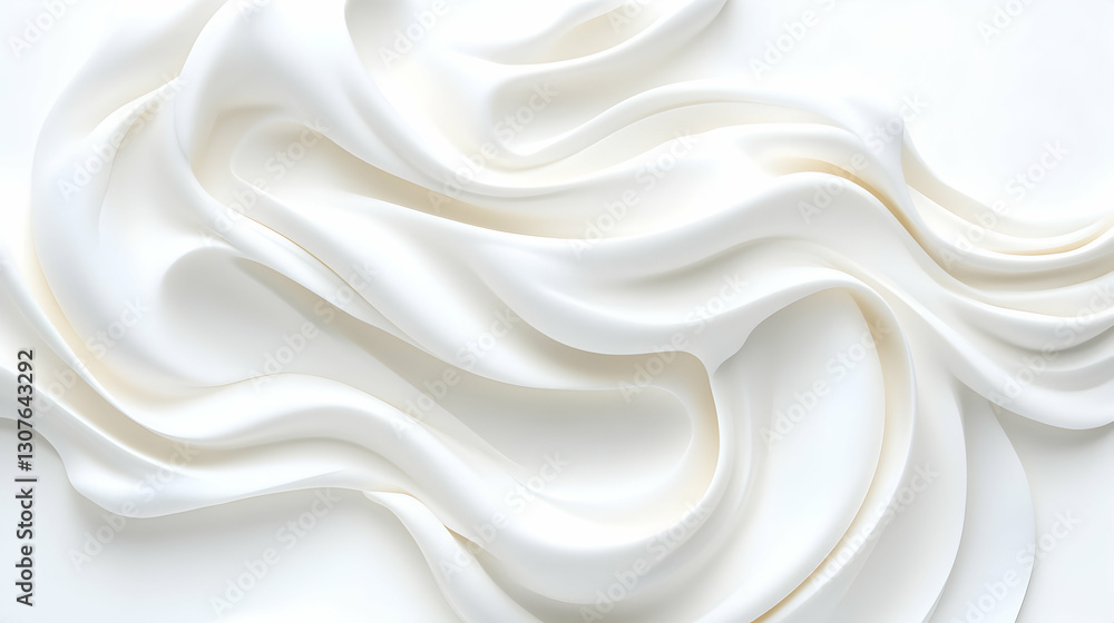 Obraz premium Creamy white swirls on white background; ideal for food packaging or cosmetic ads