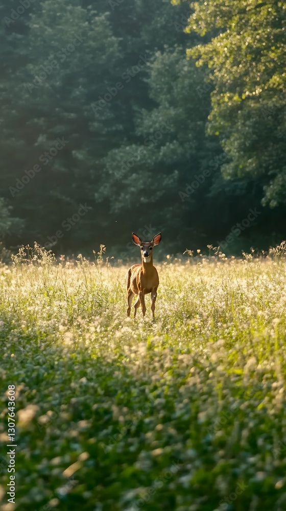 A black-tailed deer stepping quietly into a meadow A black-tailed deer stepping quietly into a meadow