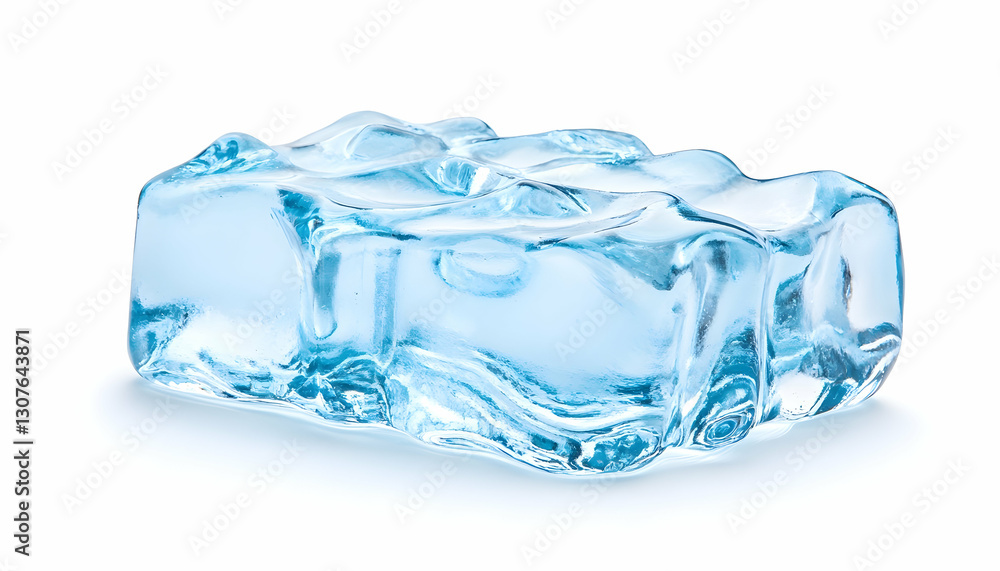 Fototapeta premium Crystal-clear ice cube on white; refreshing drink, advertisement, or website graphic