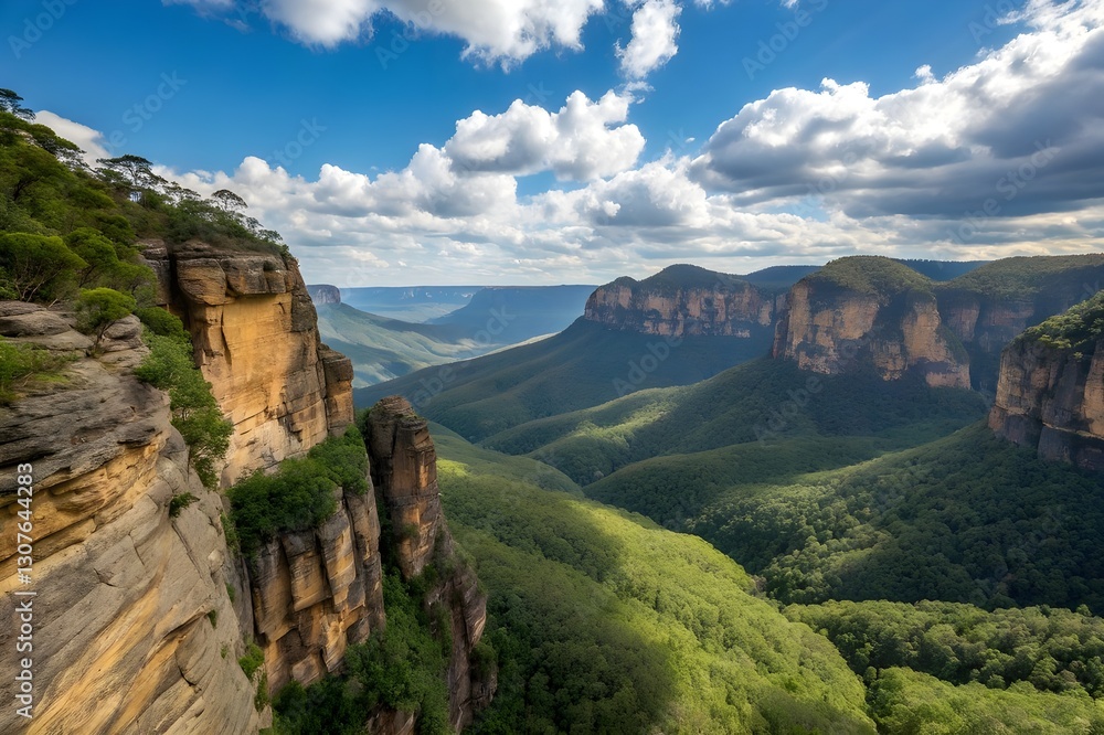 Obraz premium 3 Sisters rock formation in Australia on a sunny day with clouds