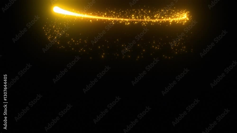 Beautiful Gold Particles Trail with Shimmer Moving Up Forming Helix 3d Animation. Abstract Golden Streak Flying by Spiral on Black Background. Magic Effect Illustration. Motion Design Concept 4k.