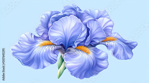 Delicate Blue Iris Blossom, Digital Painting, Pastel Background, Ideal for Prints or Cards